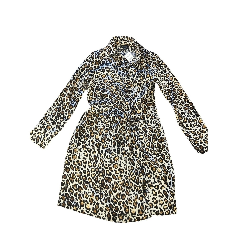 Cache‎ Cheetah Print Embellished Rhinestone Buttons Silk Collar Dress Size XS